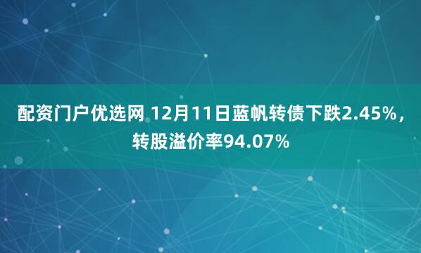 配资门户优选网 12月11日蓝帆转债下跌2.45%，转股溢价率94.07%